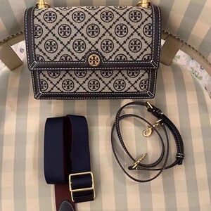 Tory Burch Patterned Crossbody Bag in Black and Tan